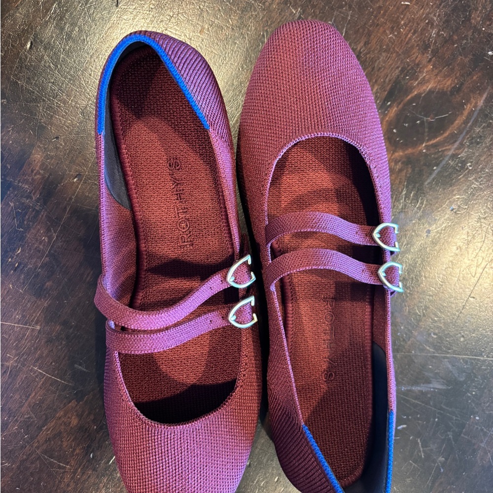 Rothy's The Double Buckle Mary Jane Flat with Blue Trim